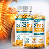 Capsules de vitamine D3 K2 B12 à l'huile de noix de coco, formule pour la santé osseuse et le soutien immunitaire, certifiées Halal, flacon de 60 unités, pour adultes