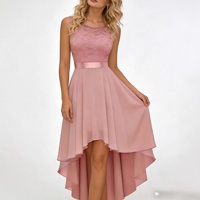 Robe de demoiselle d'honneur sans manches en dentelle et mousseline, coupe asymétrique, taille en satin, pour cocktail, mariage, soirée ou costume de danse