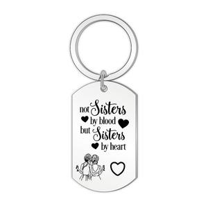 Porte-clés mignon en acier inoxydable, Logo personnalisé, meilleurs amis, pas sœurs par le sang, sœur par cœur, porte-clés d'amitié - Product Image 2