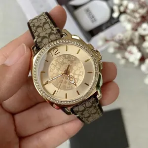 Relógio feminino original couro diamante design dourado prateado marrom