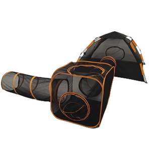 4 in 1コンビネーションオレンジペットテントビッグテント & スクエアケージ & トンネル屋内屋外折りたたみ猫犬インタラクティブ環境に優しいおもちゃ - Product Image 2