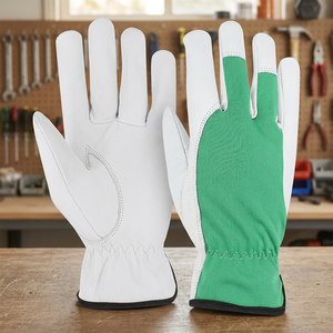 Guantes de Seguridad de Cuero PU Blanco y Verde con Puntas Antideslizantes y Muñequera Elástica para Uso General - Product Image 5