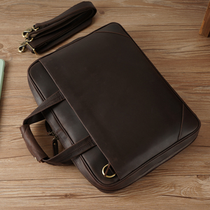 TIDING Vintage Men Cow Buffalo Leather <span class=keywords><strong>15</strong></span> Inch Laptop Briefcase Slim Genuine Leather Laptop Bag for Man - Product Image 6