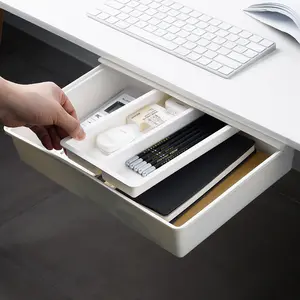 Drawer type desk storage drawer under the desk plastic paste hole free table bottom hidden storage box