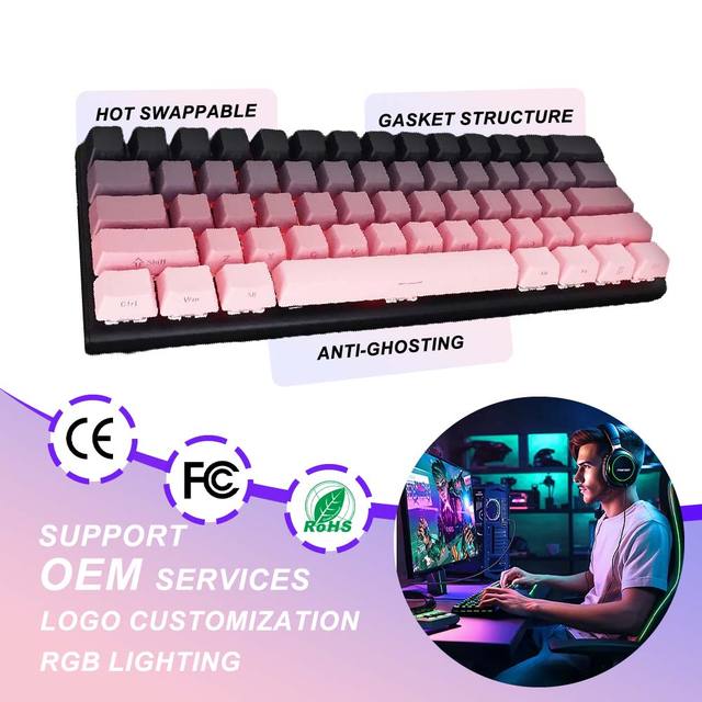 Gradient Side Engraved Luminous Mechanical Gaming Keyboard 61 Keys Hot Swappable Ergonomic Design RGB Computer Gaming Keyboard