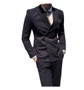 Abiti da uomo d'affari doppiopetto di fascia alta di dimensioni personalizzate abiti da cerimonia da ufficio con motivo a righe set tre pezzi di abbigliamento da lavoro - Product Image 1