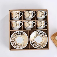 Vente en gros Tasse à thé de luxe en céramique motif or blanc Tasse à café, lait et soucoupe en porcelaine