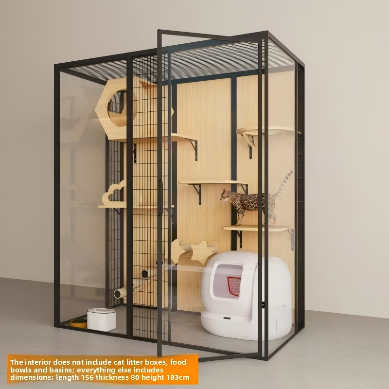 large space luxury cat cage with solid pattern glass balcony cat house indoor pet room nest cat shelter cabinet home cat villa