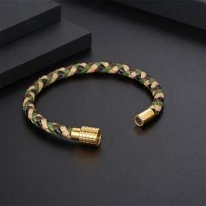 Braided PU <b>Leather</b> <b>Bracelet</b> Gold Plated Clasp Camouflage Pattern Unisex Casual Sporty Style - Product Image 2