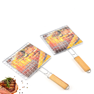 Portátil Parrilla de acero inoxidable cestas extraíble con mango de madera para pescado verduras carne camarones. Carne y en - Product Image 3