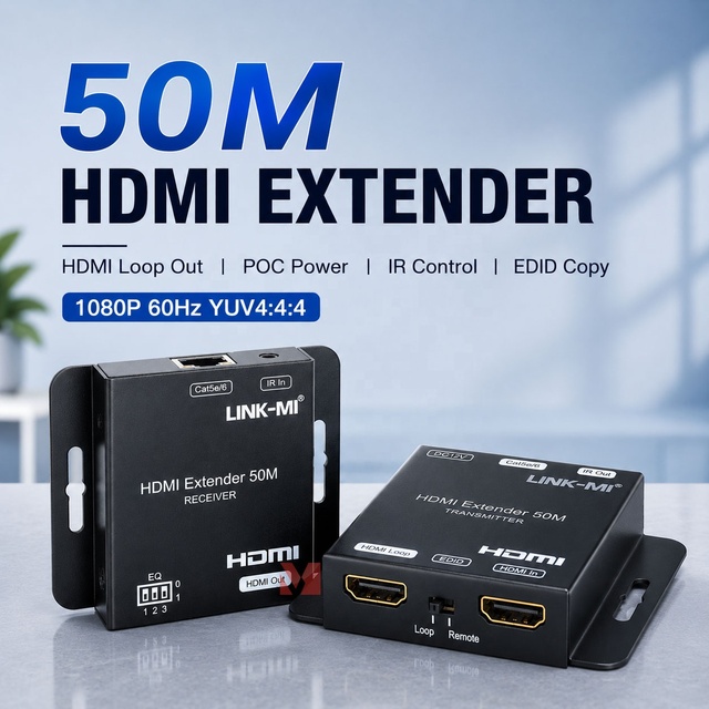50m HDMI Extender Over Cat5e Cat6 With HDMI Loop Out POC IR EDID 1080P 60Hz HDMI Network Extender Kit