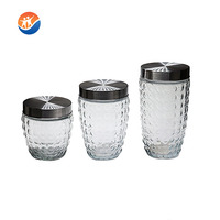 Pot de conservation en verre de 3 tailles, fabriqué à la machine, pour céréales, café, thé, sucre, pots de conservation en verre transparent ronds avec couvercle en métal pour aliments
