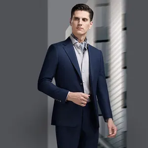 Machen Sie nach Maß hochwertiger Satin-Revers Geschäftsmannsanzug Doppel- oder Einzelfracht Individuelles Logo Stoff Geschäftsmannsanzüge