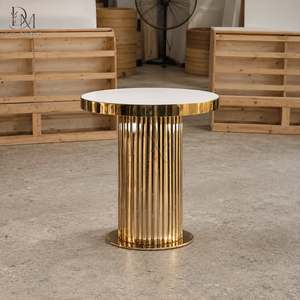 Wholesale Gold <b>Stainless</b> <b>Steel</b> Round Fluted Drum Cocktail <b>Table</b> with Mirrored Tempered Glass <b>Top</b> for Cocktail Parties - Product Image 2