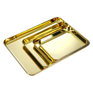 Stainless Steel Flat Bottom <b>Tray</b> Gold Colored Rectangular For Rice Noodle Rolls Dumplings Korean <b>BBQ</b> Serving <b>Tray</b> - Product Image 1