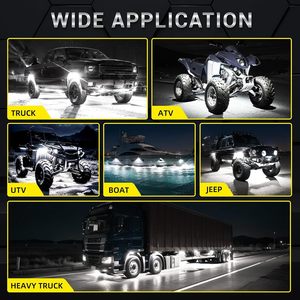 16 pods d'éclairage LED blanc pur pour roches avec faisceau de câblage, interrupteur de coupure d'alimentation, éclairage sous châssis 6000K, 12V 36W, étanche pour camions et VTT - Product Image 6