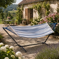 Hamaca de Lona Azul con Rayas de 3m, con Soporte de Tubo de Acero Desmontable, Precio al por Mayor para Mayoristas de Muebles de Jardín Profesionales
