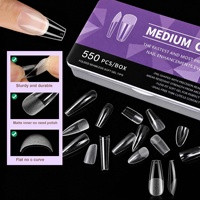 440/550 pièces/boîte Capsules d'ongles artificiels en ABS semi-mat transparent, formes Cercueil, Cowboy et Stiletto, pour extension en gel souple