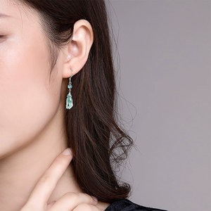 Pendientes de Jade Natural Genuino Azul Agua Guanyin con Madreperla - Pendientes de Jade Grado Hielo Plata S925 para Mujer - Product Image 4