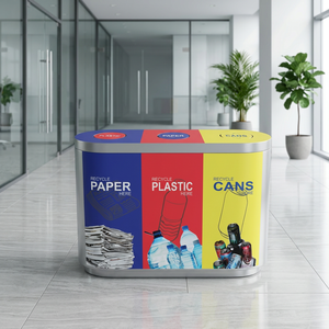 Waste Recycling <b>Bin</b> Three Compartment Plastic Waste Sorting Storage Bucket Indoor With <b>Lids</b> Simple Style - Product Image 5