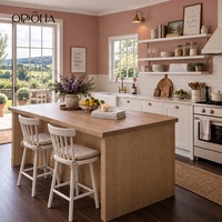 Meuble de cuisine modulaire en bois massif blanc crème OPPOLIA, avec comptoir en quartz personnalisé en stratifié marbré, durable, fabrication OEM en Chine