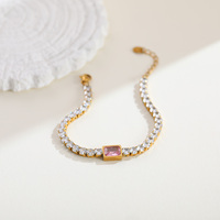 Bracelet empilable en acier inoxydable plaqué or 18 carats PVD18, avec breloque lettre en zircon, bijoux étanches pour femmes