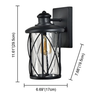 Lámpara de pared de hierro para exteriores, accesorio de jardín con acabado negro y sombra de cristal de semilla impermeable IP44 E26/E27, DK-001A, venta al por mayor - Product Image 3