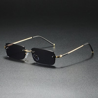 Gafas de Sol QSKY de Lujo con Montura Metálica Sin Marco, Estilo Vintage, Retro, Rectangulares Pequeñas, Sin Montura