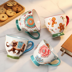 European Style 10oz Ceramic Coffee <b>Mugs</b> <b>Cute</b> Flower Pattern Porcelain Cappuccino Tea Cup Drinking Cups Christmas <b>Mug</b> - Product Image 1