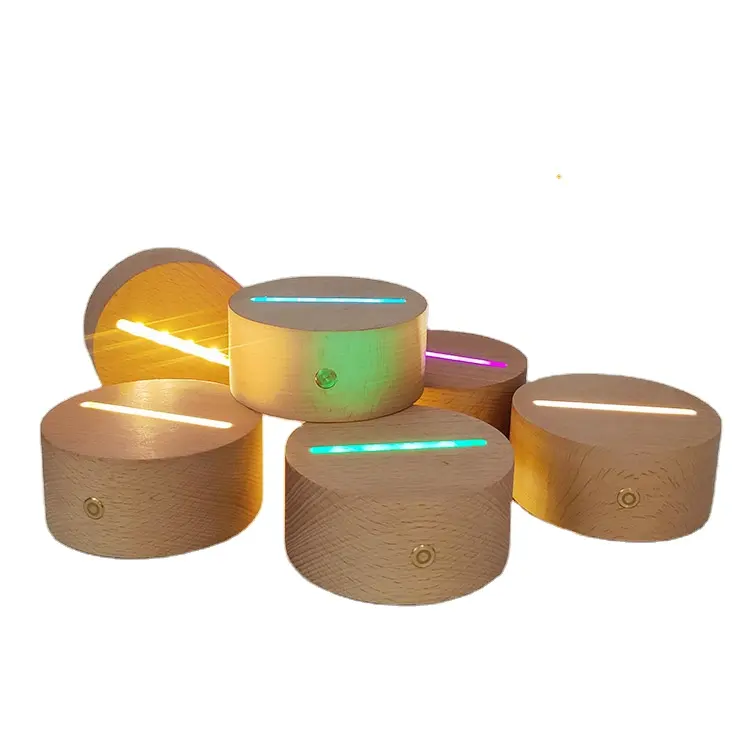 Solid wood touch rechargeable led night light crafts round acrylic diy message board luminous base ornaments