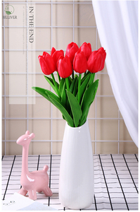 Noir 14 "Fleurs De Tulipes En Latex Artificielles Real Touch Faux Fleurs pour La Décoration De La Maison Fleurs Artificielles En Soie En Vrac Tulipe - Product Image 2