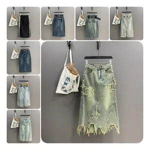 Rok jins wanita perca panjang, rok denim maksi, Rok jins panjang pinggang tinggi, rok denim dengan saku, Rok jins fishtail, untuk wanita