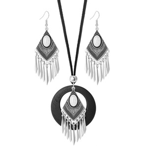 Ensemble collier et boucles d'oreilles à pompons bohèmes pour femmes, en alliage plaqué argent antique, bijoux de fête, accessoires de mode - Product Image 5
