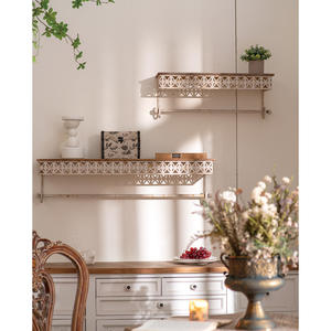 कारखाने प्रत्यक्ष बिक्री पूर्ण फ्रेंच शैली दीवार भंडारण फ्लोटिंग अलमारियों के विंटेज धातु सेट 2 दीवार अलमारियों के पुराने धातु सेट - Product Image 2