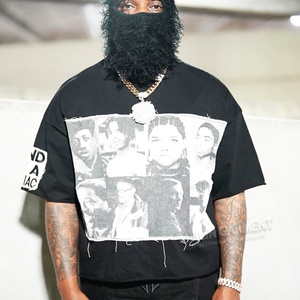 T-shirts personnalisés coupés et cousus sur mesure en coton épais à col ras du cou avec appliques brodées, coupe oversize et courte - Product Image 1