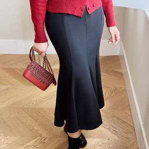 รันฉีกระโปรงเอวสูงทรงหางปลาเอไลน์มิดิสีดำขนาดบวกผู้หญิงฤดูใบไม้ร่วงฤดูหนาว OL กระโปรงยาว N8757 - Product Image 2