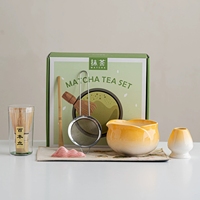 Ensemble de 7 pièces pour cérémonie du thé Matcha, comprenant un bol et un chapeau en forme de pétale de fleur, pour décoration intérieure, salon de thé, hôtel, restaurant