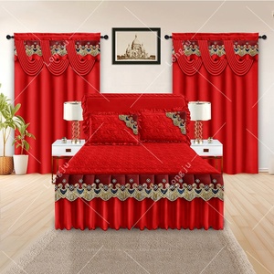 Juegos de Ropa de Cama con Cortinas a Juego Colcha Suave Juego de 5 Piezas con Faldón de Cama Personalizado al Por Mayor Juegos de Cama de Lujo para Dormitorio Tamaño <span class=keywords><strong>Queen</strong></span> - Product Image 4