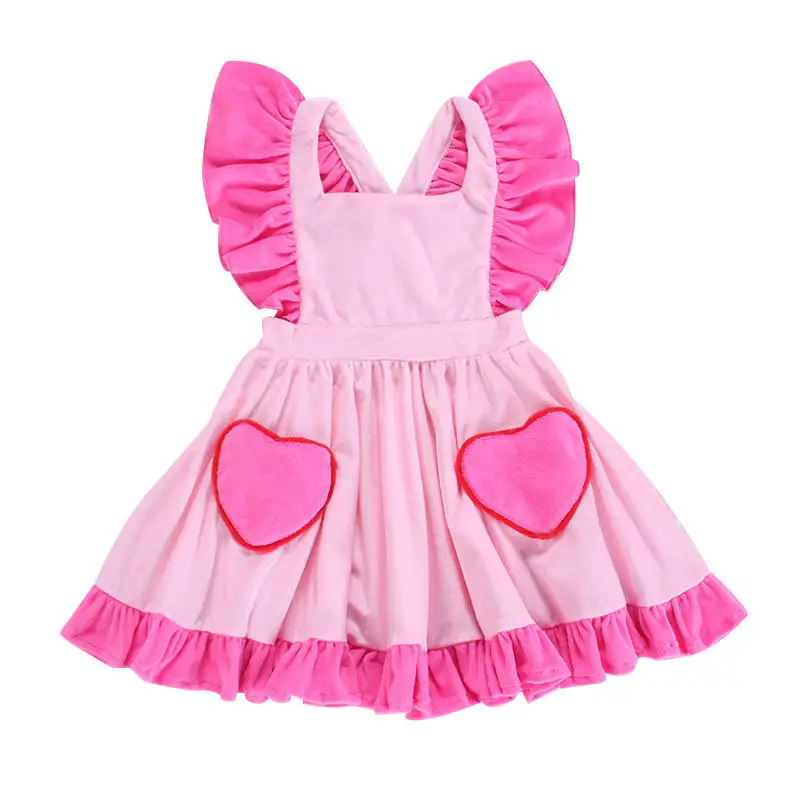 Prezzo basso di fabbrica san valentino all'ingrosso Multi colori Toddler neonate Boutique Pink Ruffle Dress Girls Dresses