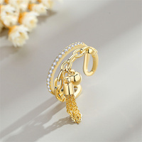 Bague Vintage élégante pour femme, bijoux avec chaîne, boules, breloque, style goutte