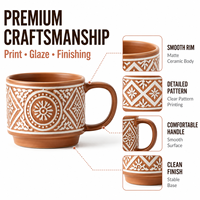 Taza de Café de Cerámica Terracota con Relieve, Taza de Té de Gres Personalizada, Caja de Regalo Ecológica, Precio de Fábrica al por Mayor