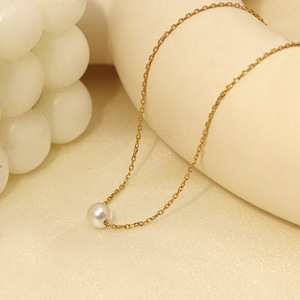 Stainless Steel Necklace Pearl Pendant Gold Clavicle Chain Jewelry Korean Style Fashion Simple Gift - Product Image 1