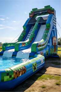 Tobogán Acuático Inflable Largo con Temática de Minecraft y Piscina, Tobogán Acuático Azul y Verde para Niños y Adultos - Product Image 3