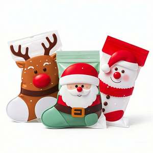 Emballage en plastique laminé de forme spéciale en mylar personnalisé sac de bonbons en forme de bas de Noël à fermeture éclair debout - Product Image 1