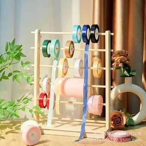 Estante de almacenamiento de cintas de madera de 4 niveles, organizador de escritorio tipo vertical para floristería, para cintas de satén y envolturas. - Product Image 1