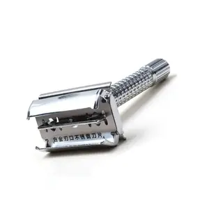 Handleiding Chrome Lange Handvat Mannen Kapper Scheren Veiligheid Double Edge Blade Razor