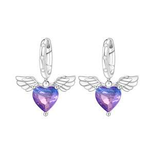 New heart-shaped zircon-cut white copper wing earrings, a <b>creative</b> <b>gift</b> for women - Product Image 1