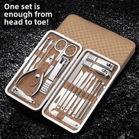 Ensemble de coupe-ongles multifonctionnels en acier inoxydable 19 pièces, outil de manucure et de pédicure écologique et portable, boîte de coupe-ongles en plastique