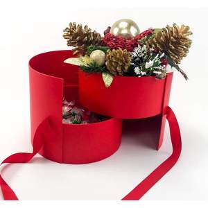 <b>Round</b> Flower <b>Box</b> 7.8 Dia X 7 Inch 2 Tier Red Stackable For Luxury Arrangements Valentine's Day - Product Image 3
