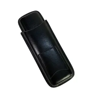 Leather 2 Cigar Case With Stainless Guillotine Cutter